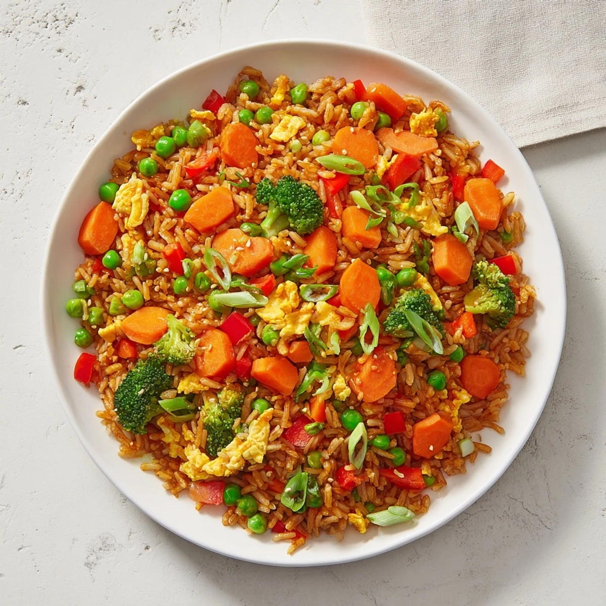 Vibrant Veggie-Packed Fried Rice with colorful vegetables: a delicious and healthy vegetarian meal.