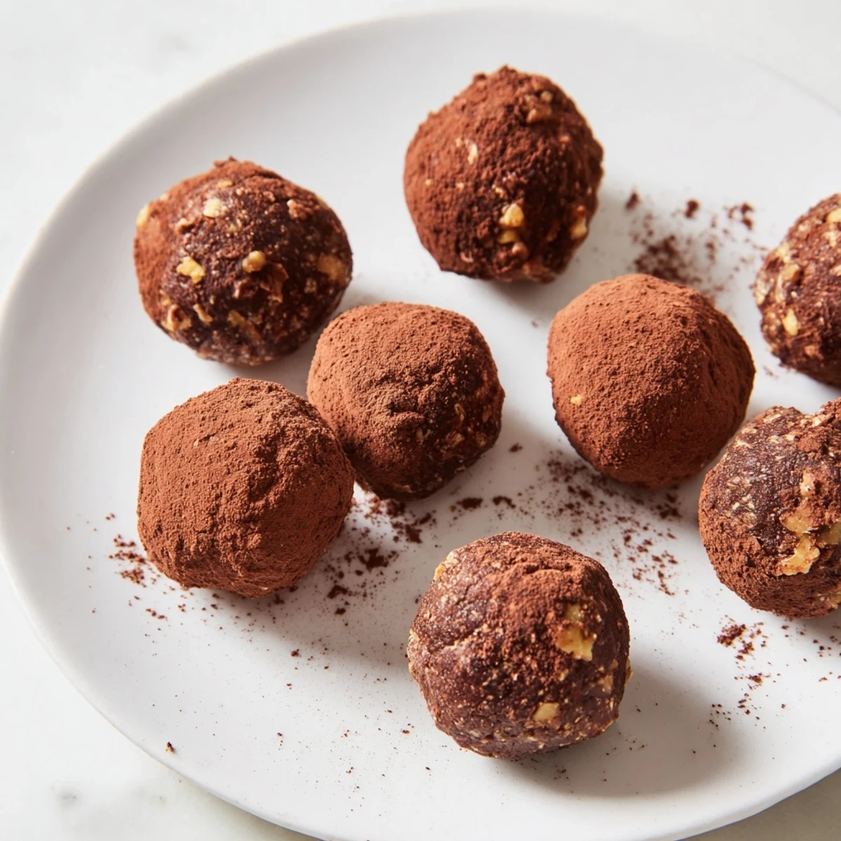 Date & Walnut Truffles, delicately coated in cocoa, ready to enjoy as a sweet after-dinner treat.