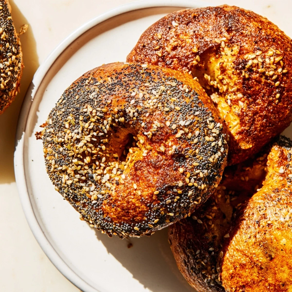 Golden brown homemade Budget Bagels fresh from the oven, ready to be topped and devoured.