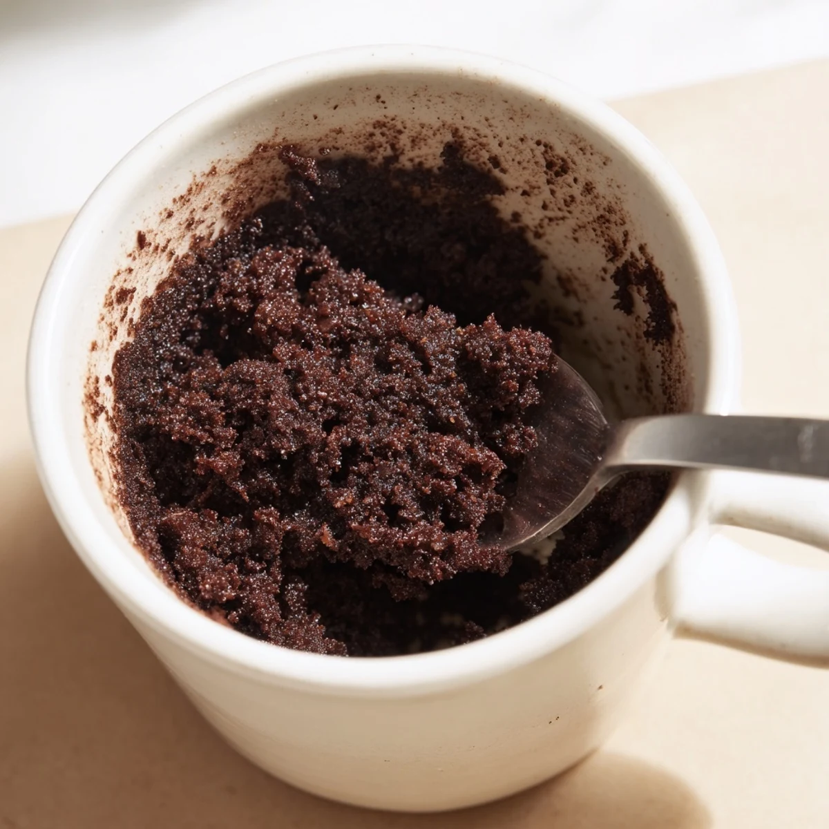 Warm, chocolatey Microwave Mug Cake, freshly baked, ready to be enjoyed as a quick dessert.