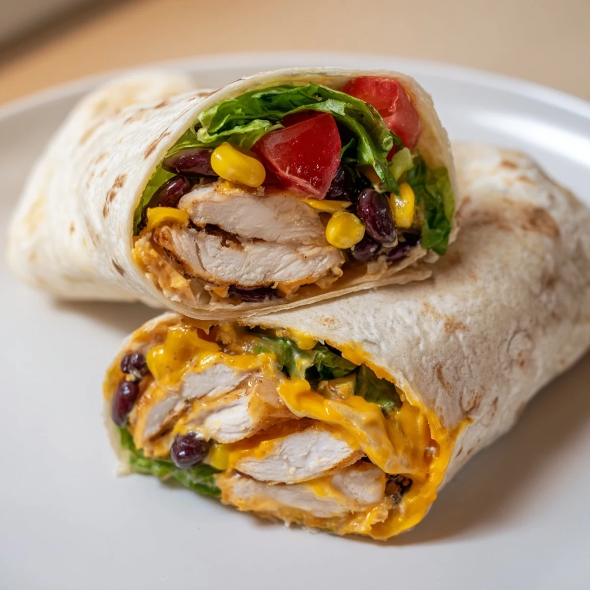 A delicious Southwest Chicken Wrap, filled with savory chicken and creamy dressing, ready to eat.