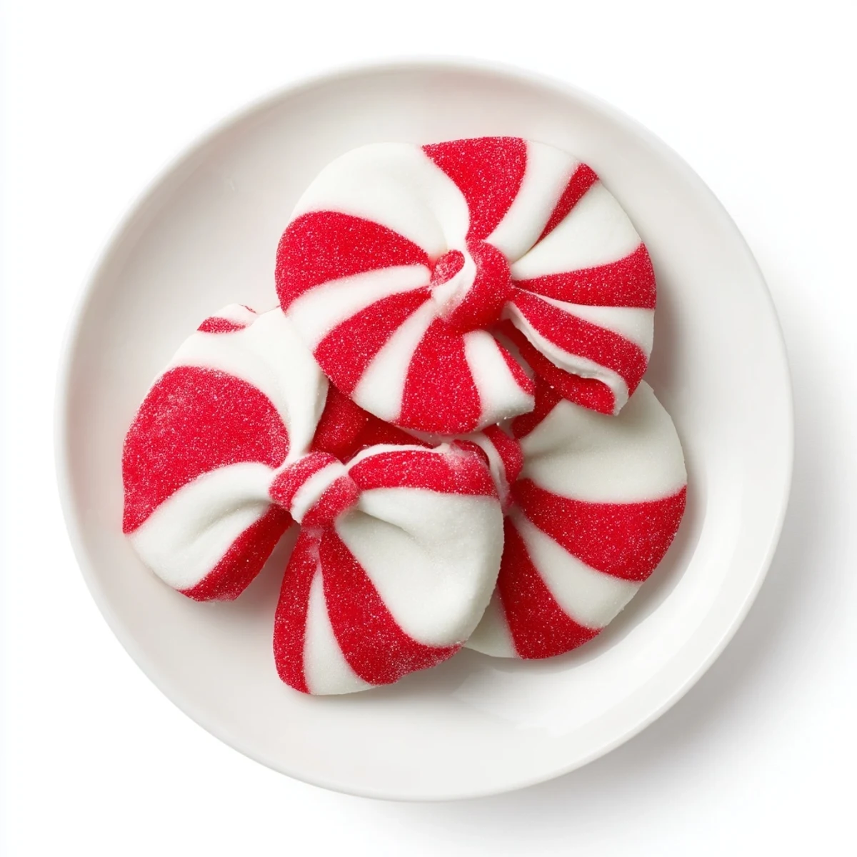 Close-up of freshly baked Express Peppermint Candy Bows, sparkly and ready to be served.
