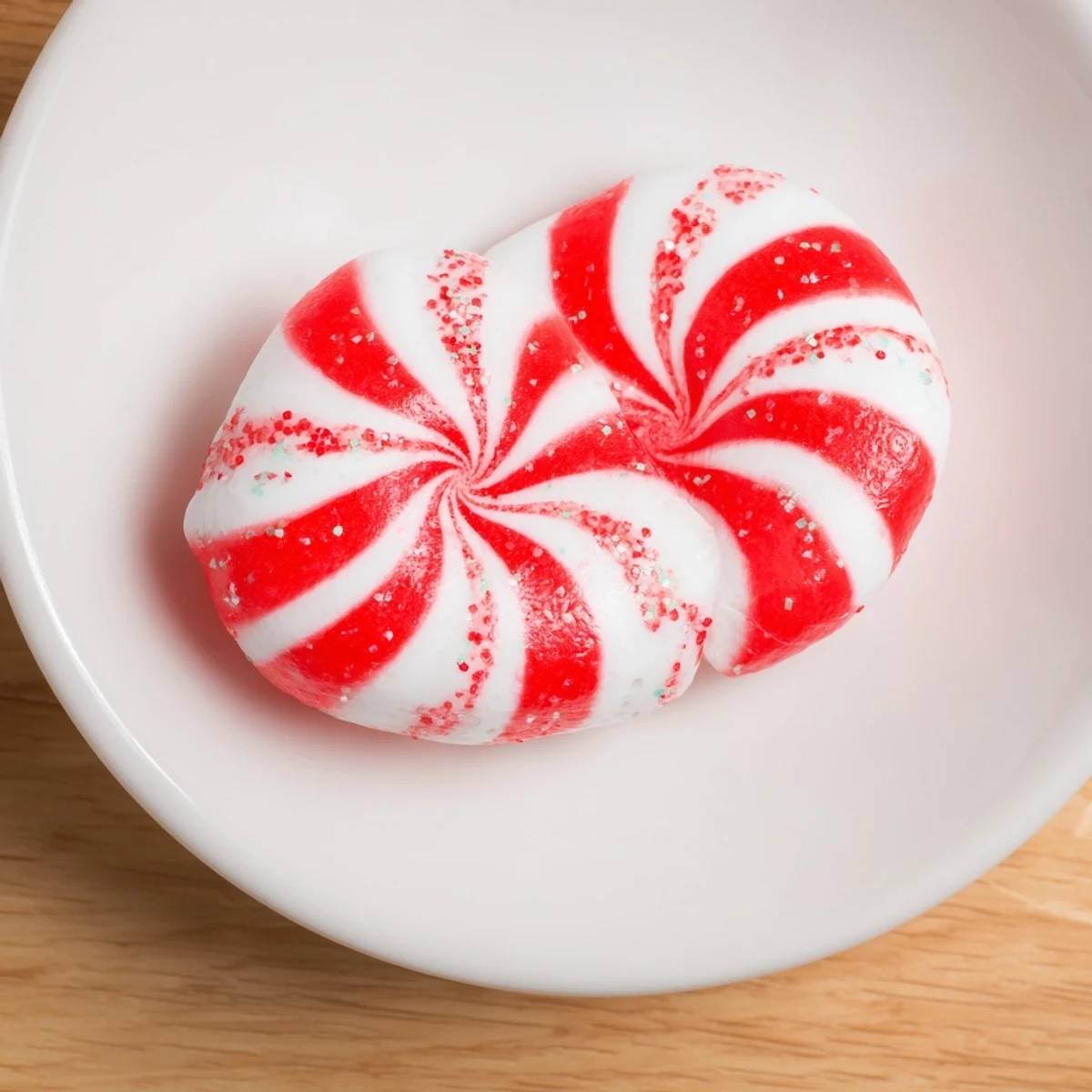Shiny, red and white Express Peppermint Candy Bows, a festive, easy-to-make holiday treat.