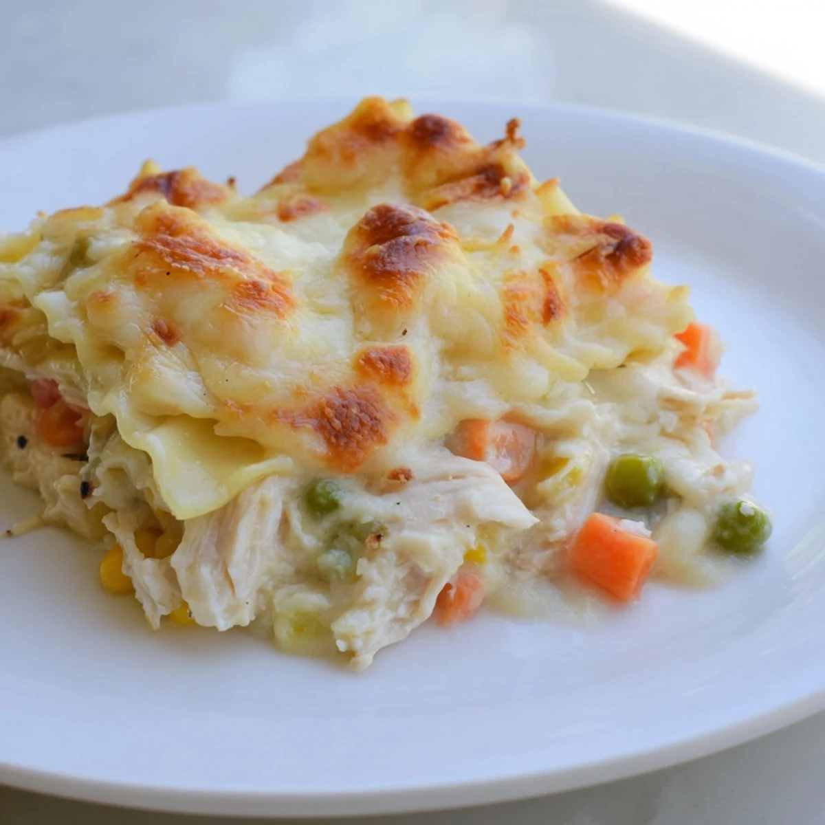 This delicious oven-baked Chicken Pot Pie Ravioli combines tender pasta, chicken, and is covered with cheese.