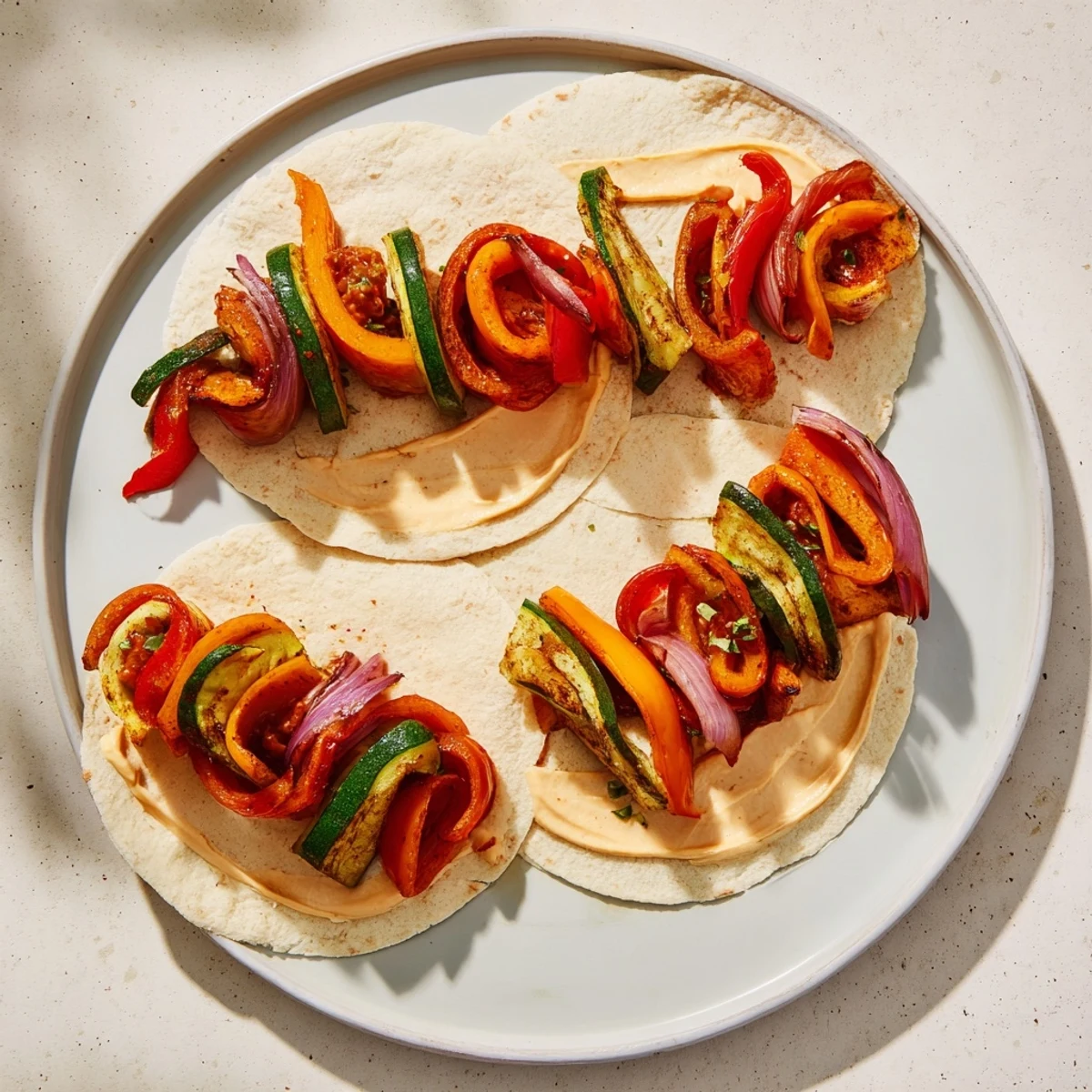 These flavorful Roasted Veggie & Hummus Candy Cane Wrap roll-ups are perfect festive appetizers for guests.