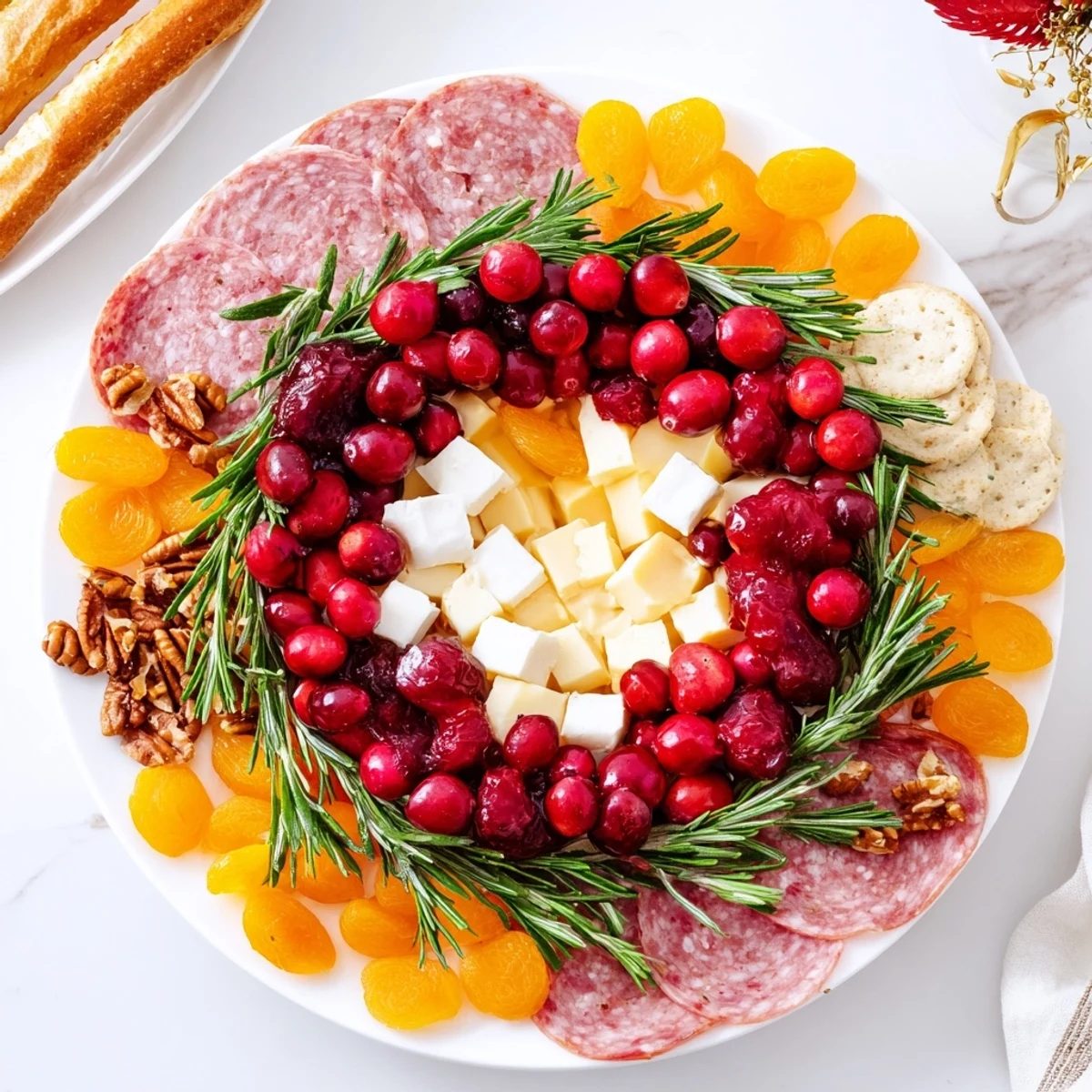 A beautiful holiday photo of a Cranberry Wreath Platter with glistening cranberry mounds, perfect for sharing.