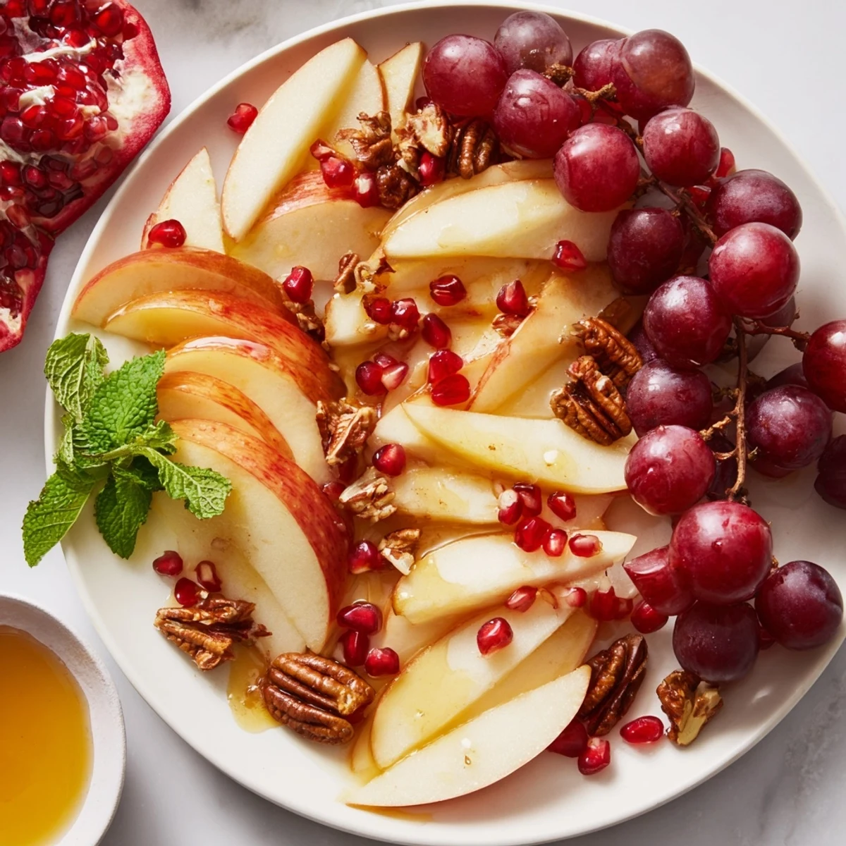 Freshly arranged Apple Orchard Fruit Board: a colorful mix of apples, cheese, and nuts for snacking.