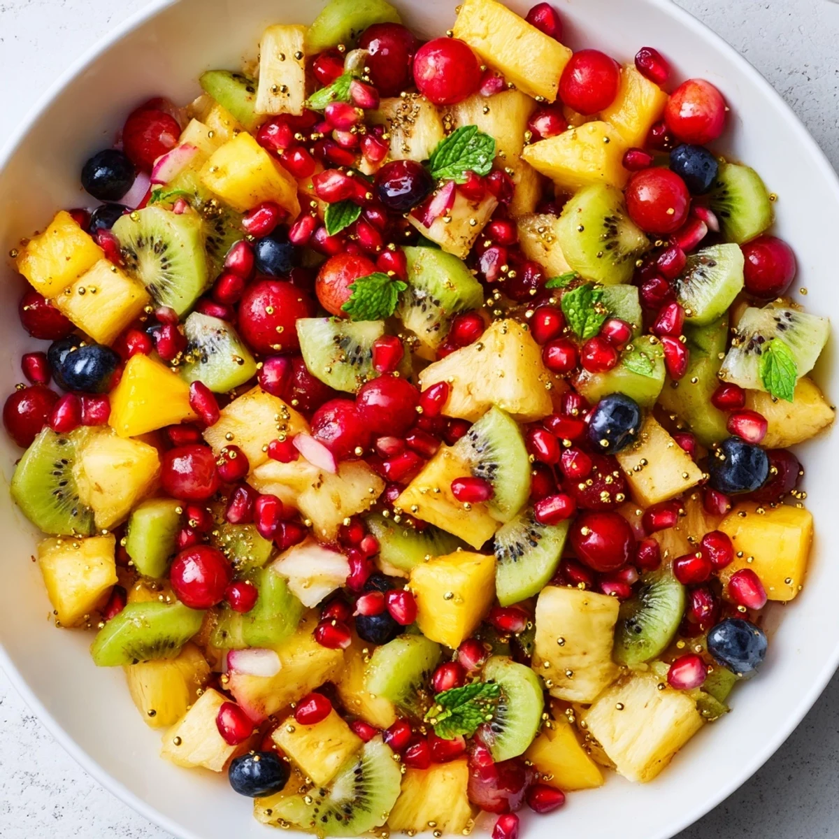 A colorful Three Kings Royal Fruit Platter with glistening fruit pieces ready to be enjoyed.