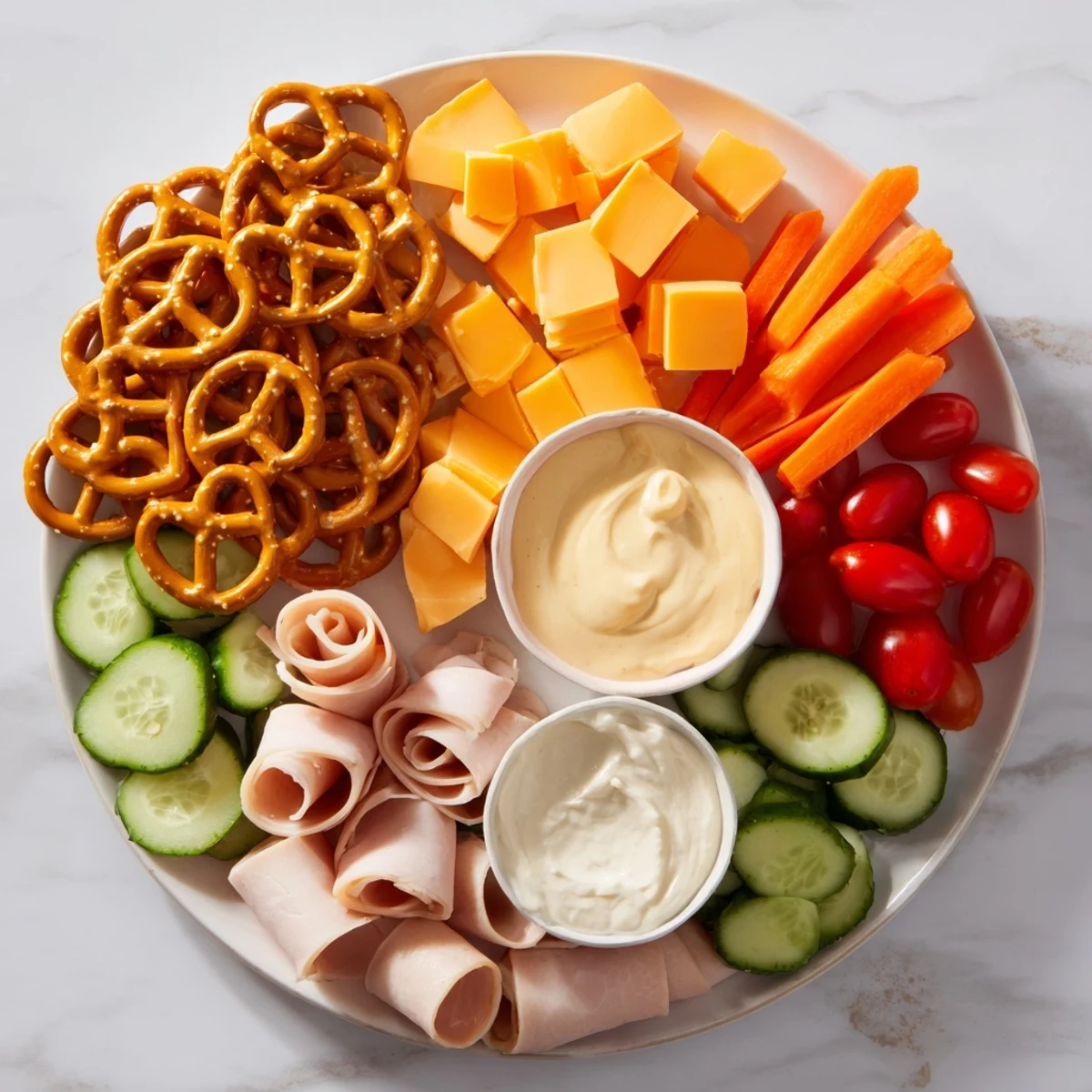 A vibrant Renard Rusé Snack Assortment platter displaying cheese cubes, veggies, and irresistible sweet bites.