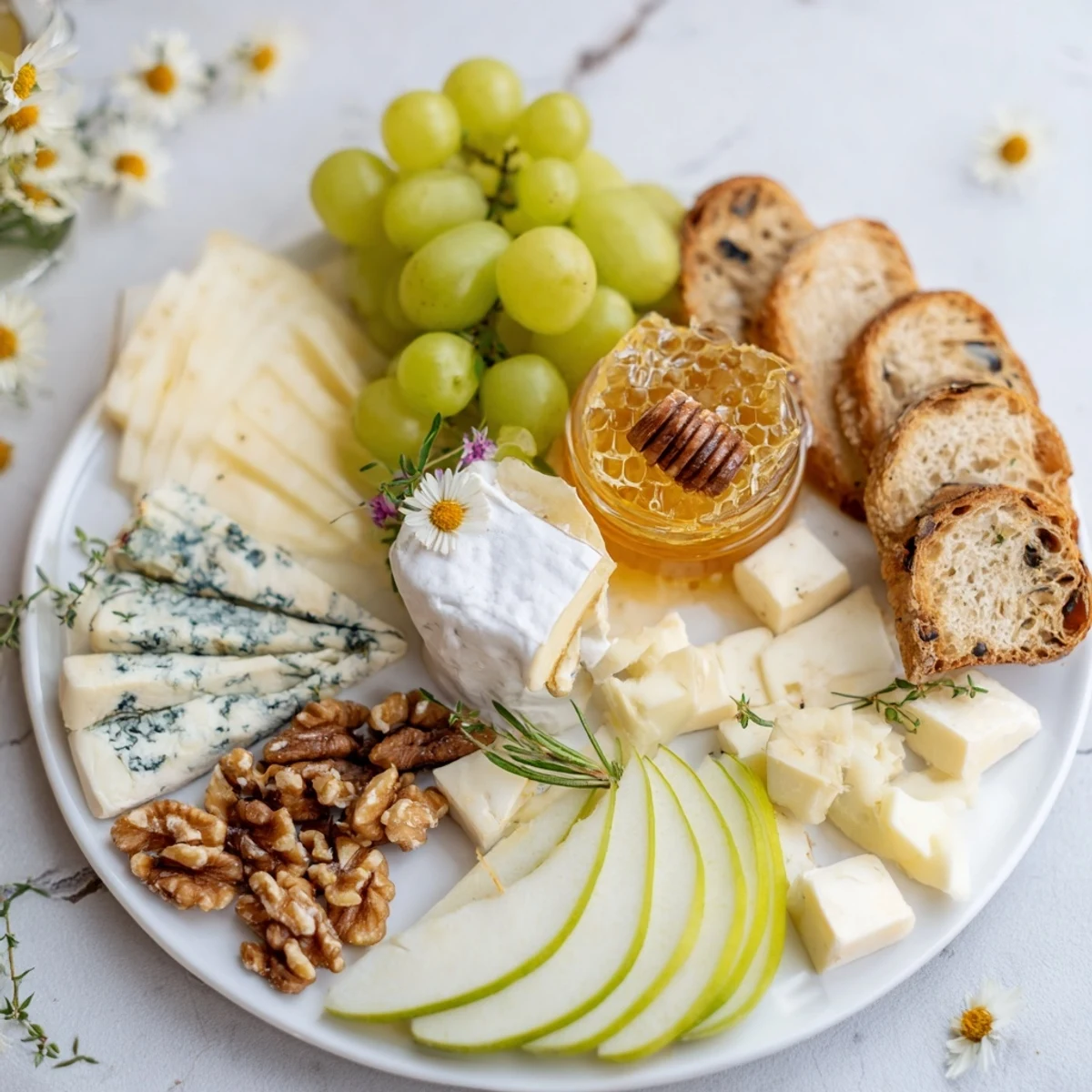 Honeycomb, Honey & Cheese Board arranged with creamy brie and a drizzle of floral honey.