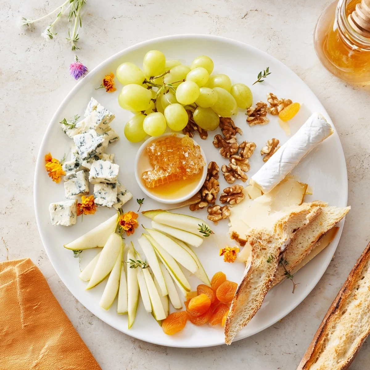 Vibrant Honeycomb, Honey & Cheese Board, perfect for a gathering, featuring assorted cheeses.