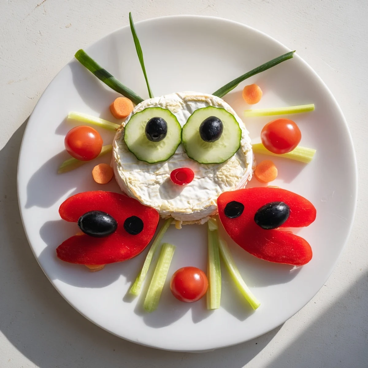 Colorful Coccinelle Amusante Planche Pique-Nique, complete with fresh tomatoes, cheese, and baguette slices ready to enjoy.