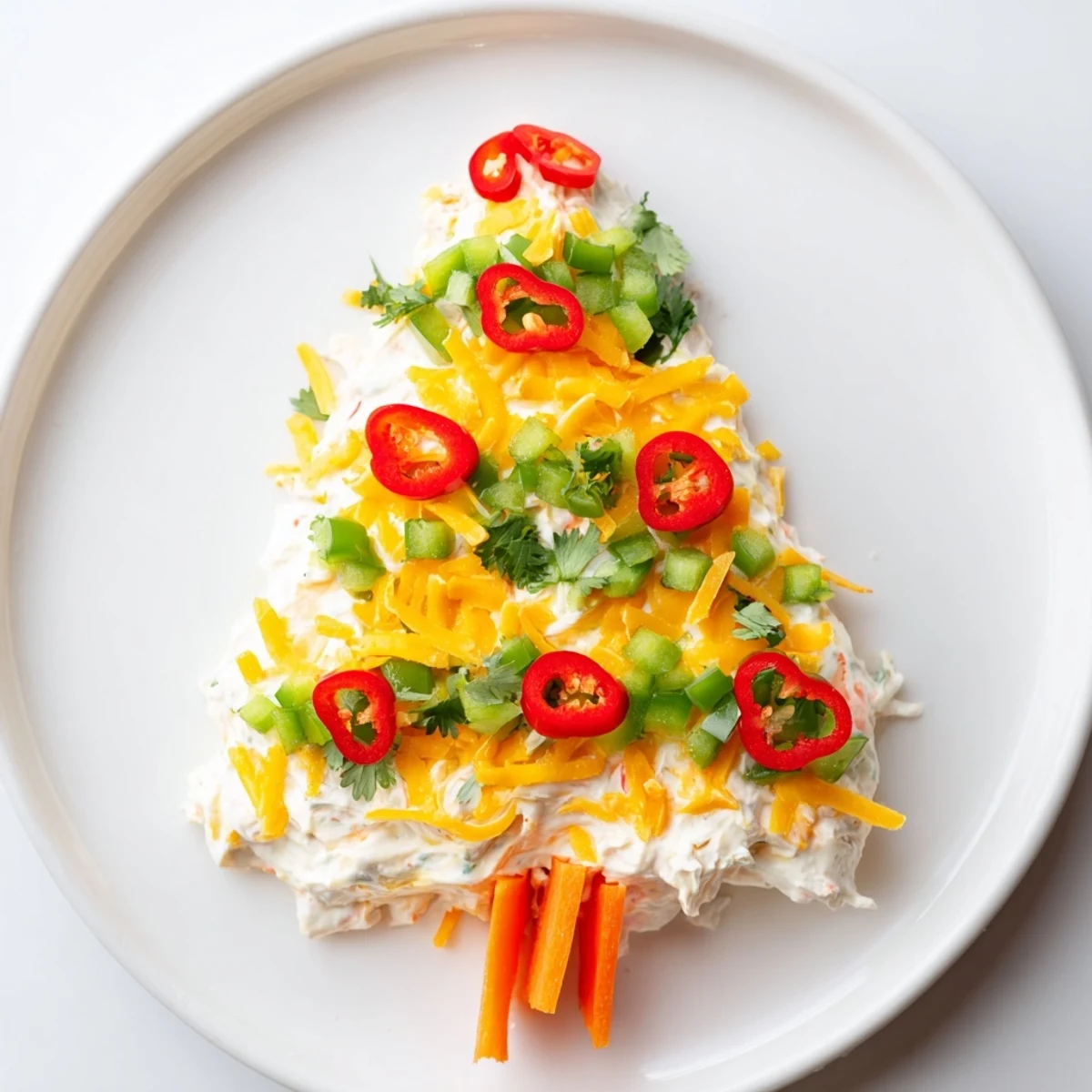 Homemade Chili Pepper Christmas Tree Dip: a vibrant appetizer bursting with fresh herbs and a kick.