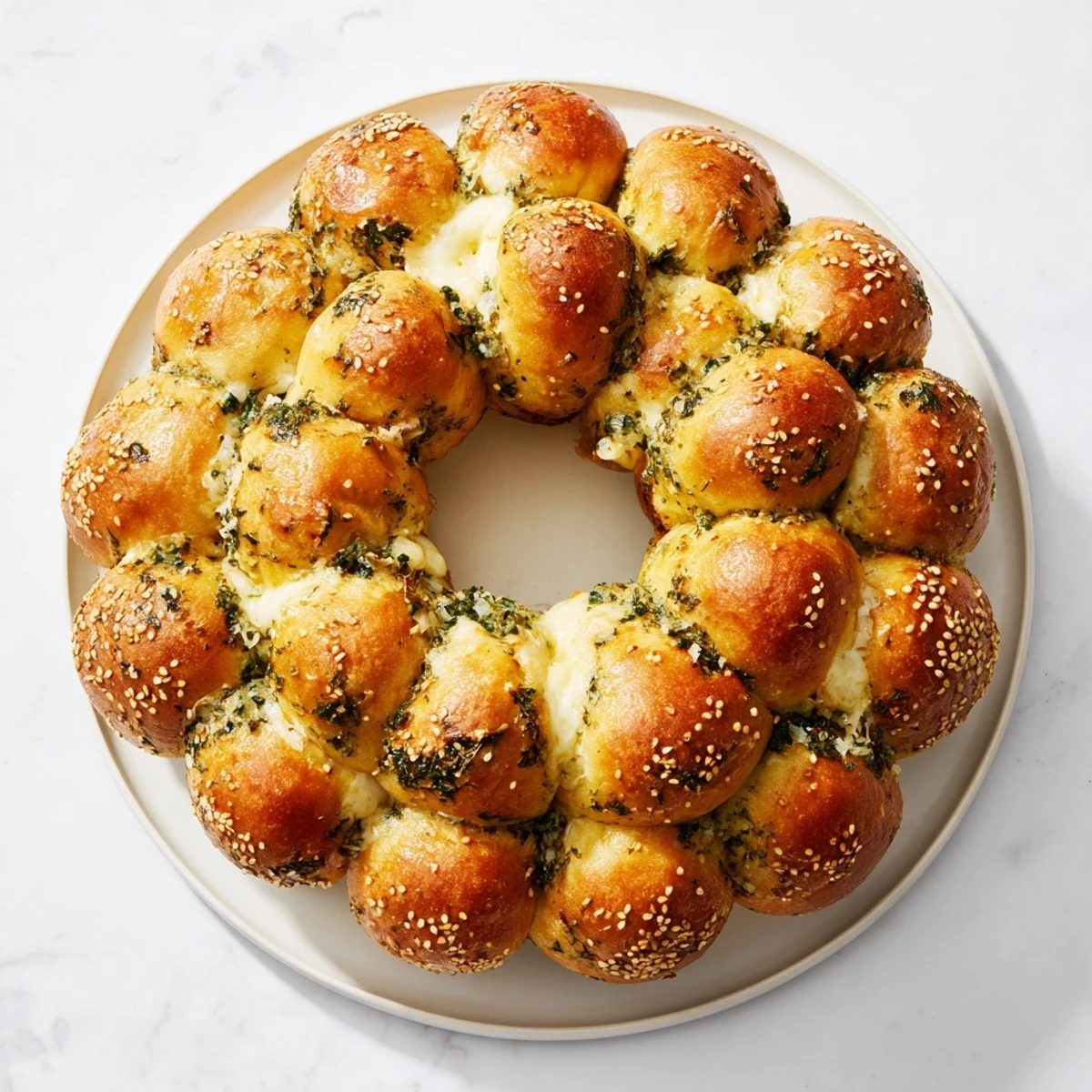 The cheesy aroma and beautiful shape of this Festive Pull-Apart Bread Wreath make it perfect for Christmas.