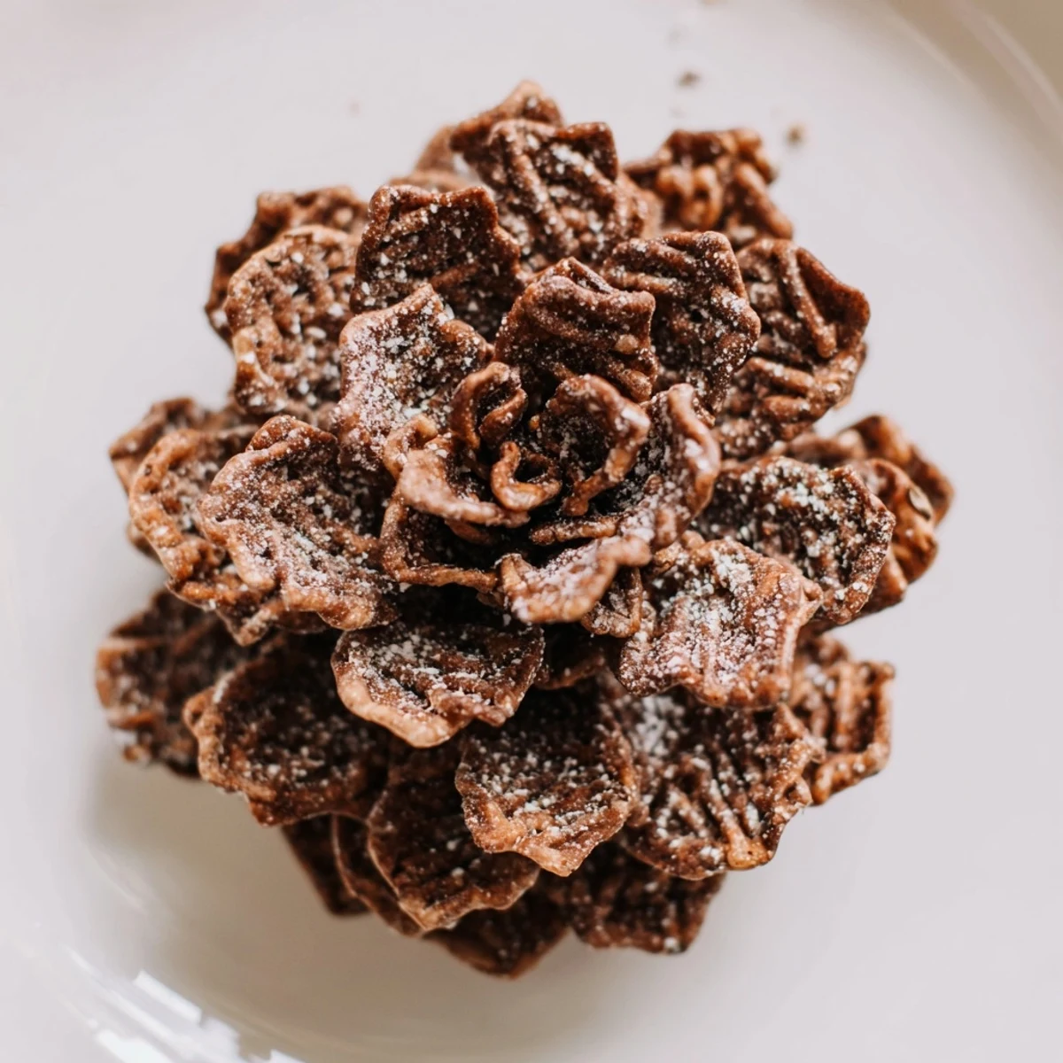 Delicious homemade pinecone-shaped nut butter snacks covered in crunchy cereal, a festive treat.
