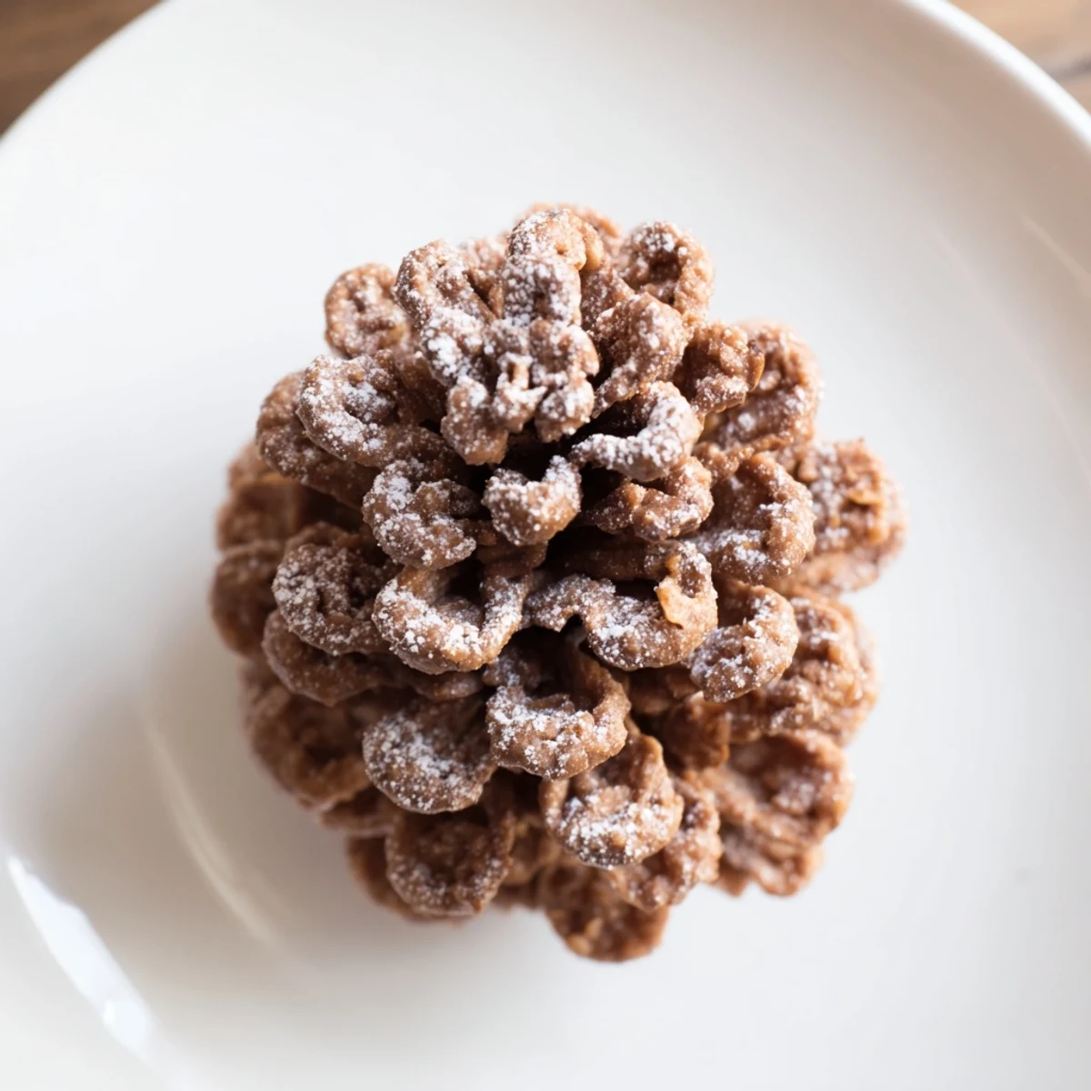 Close-up of freshly made pinecone-shaped nut butter snacks, perfect for a winter dessert.