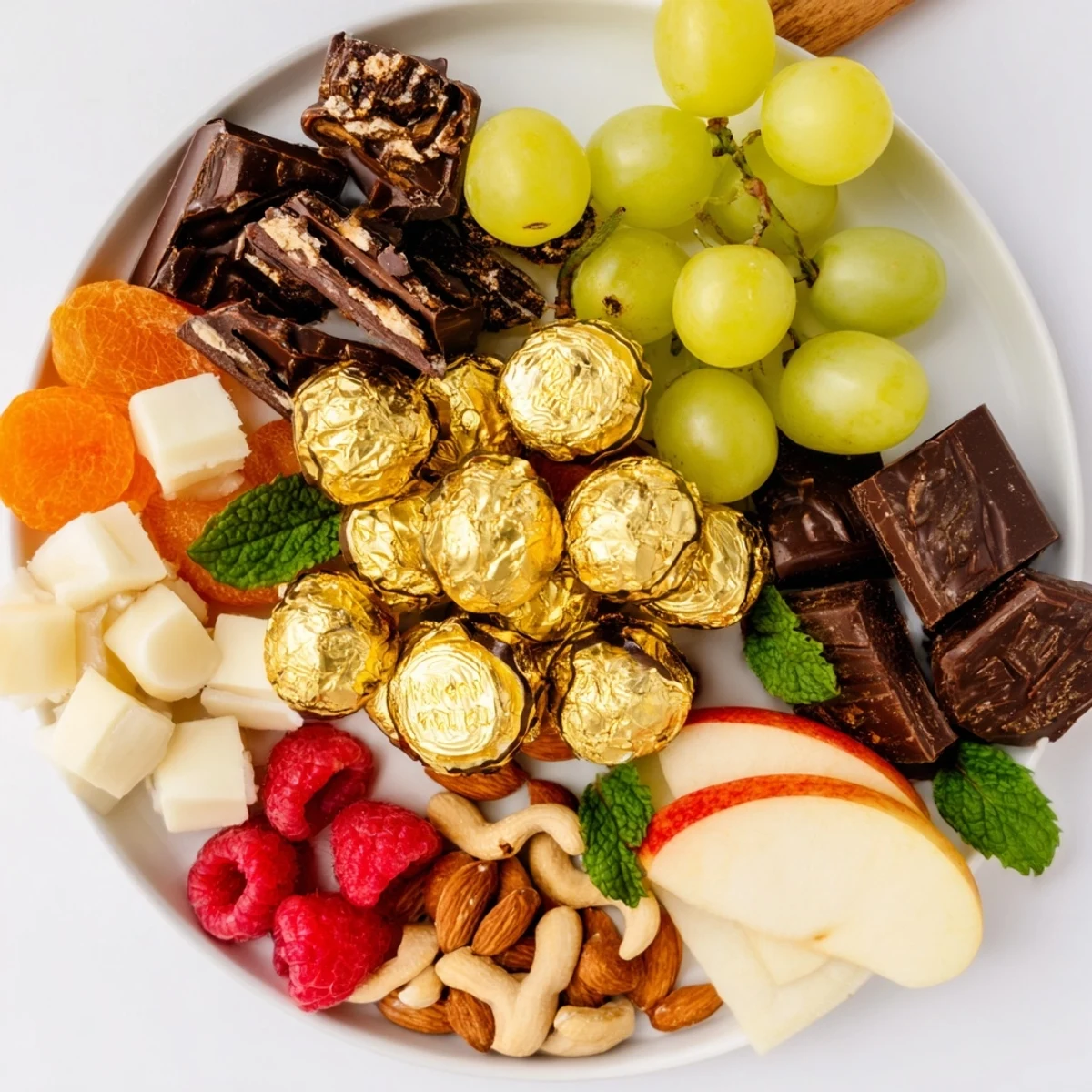 This delectable New Years Gold Foil Wrapped Chocolate Board shows off glistening chocolates and colorful berries for a sweet celebration.