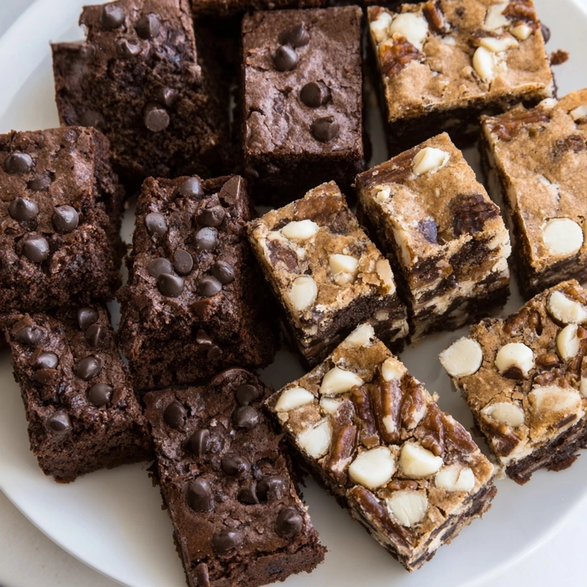 Warm dessert platter with fudgy brownies and golden, sweet blondie squares.