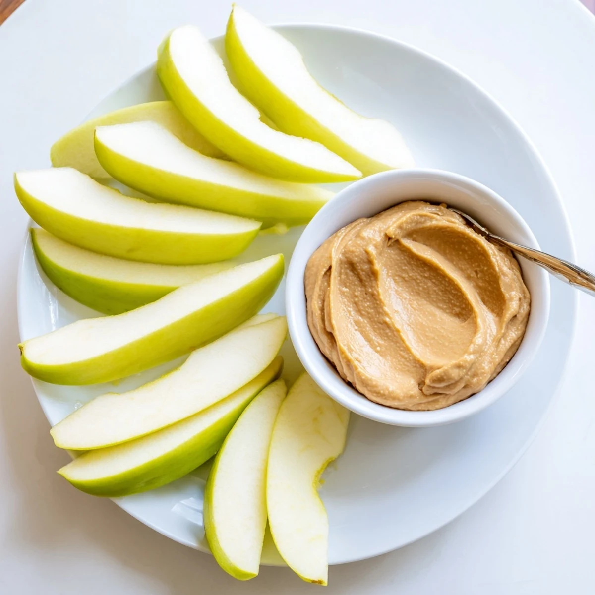 Crisp, juicy apple slices ready to dip into a creamy, homemade peanut butter dip.