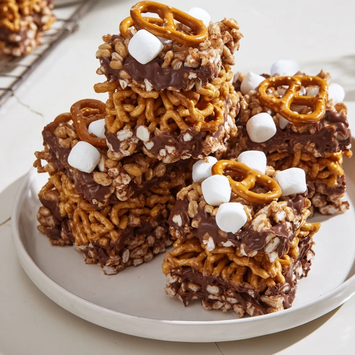 Crispy Haystack Candy Tower, a delightful dessert with layers of sweet and crunchy treats.