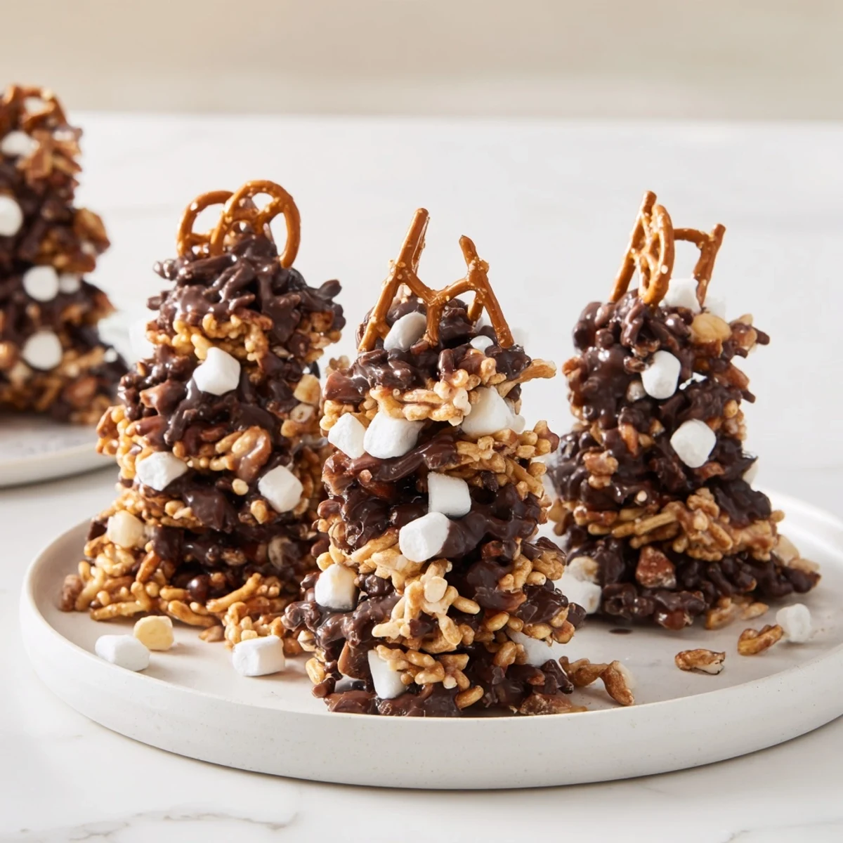 Homemade Haystack Candy Tower, featuring layers of chocolate, peanuts, and coconut for a festive treat.