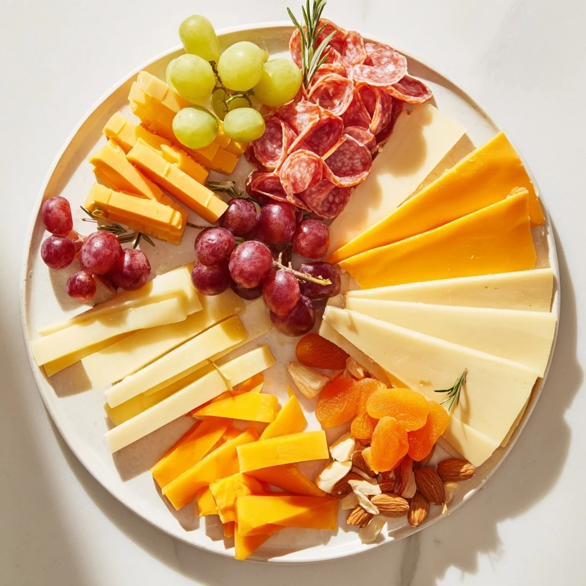 A visually stunning Geometric Gala charcuterie board, with cheeses and meats artfully arranged for serving.
