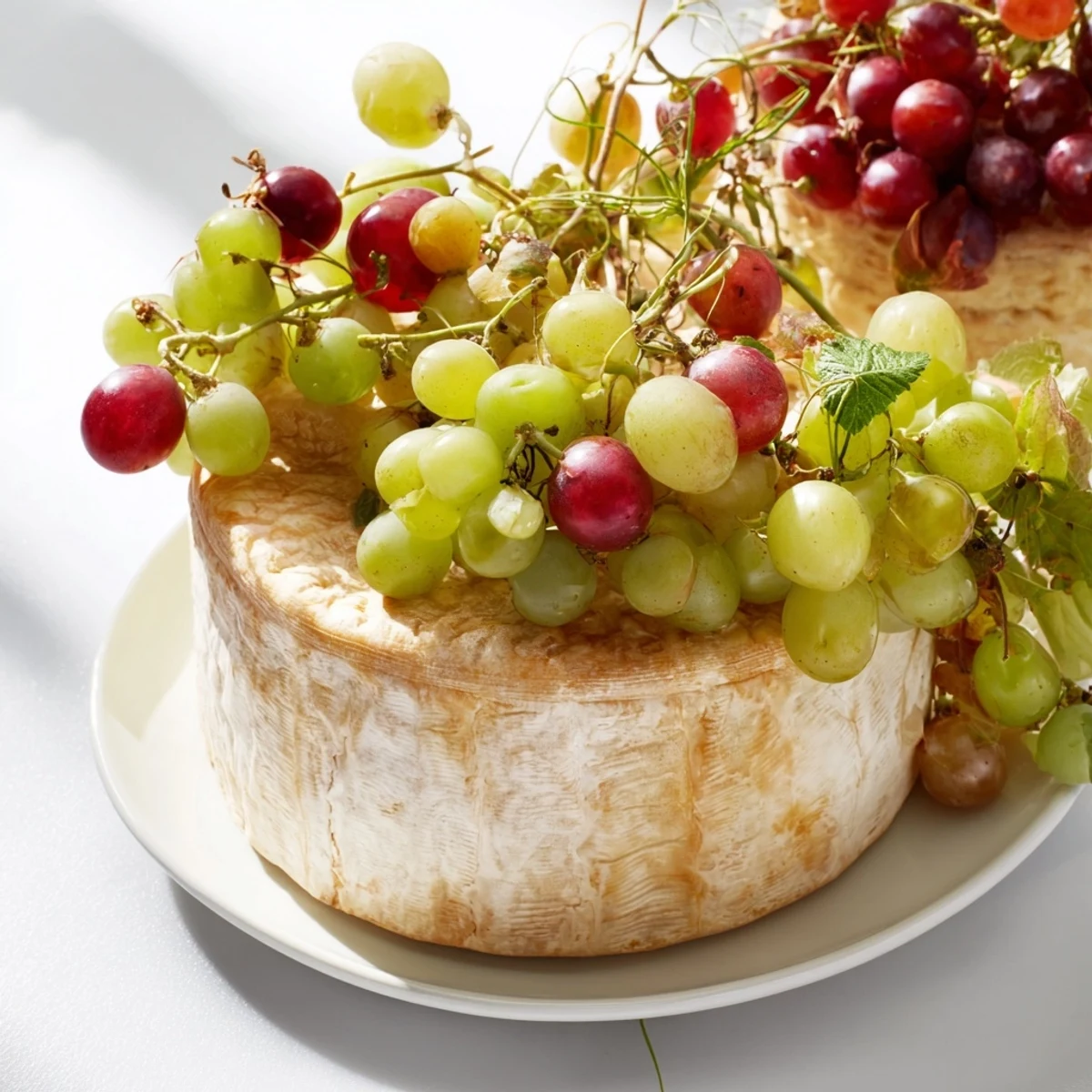 Image of The Rustic Vineyard: grapes and cheese artfully arranged with grapevine, ready to serve a crowd.