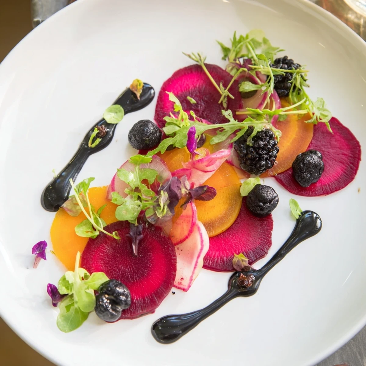 Imagine this The Shadow Play modern starter: colorful beets and a dramatic, edible shadow play.