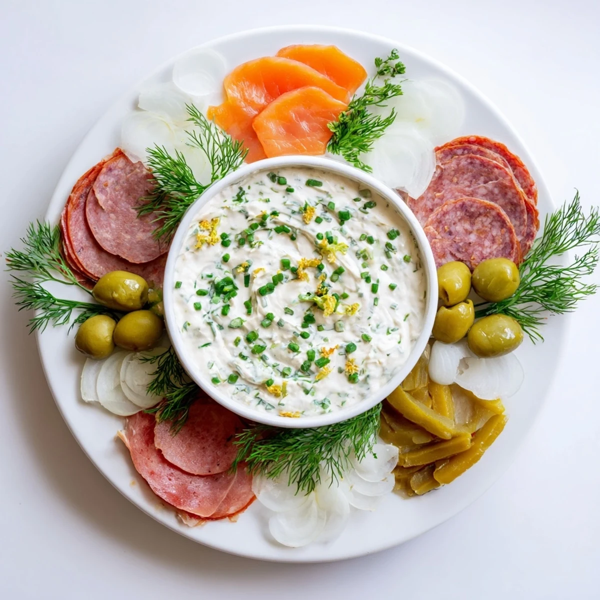 This stunning Compass Rose features flavorful meats and pickled vegetables, served with crackers.