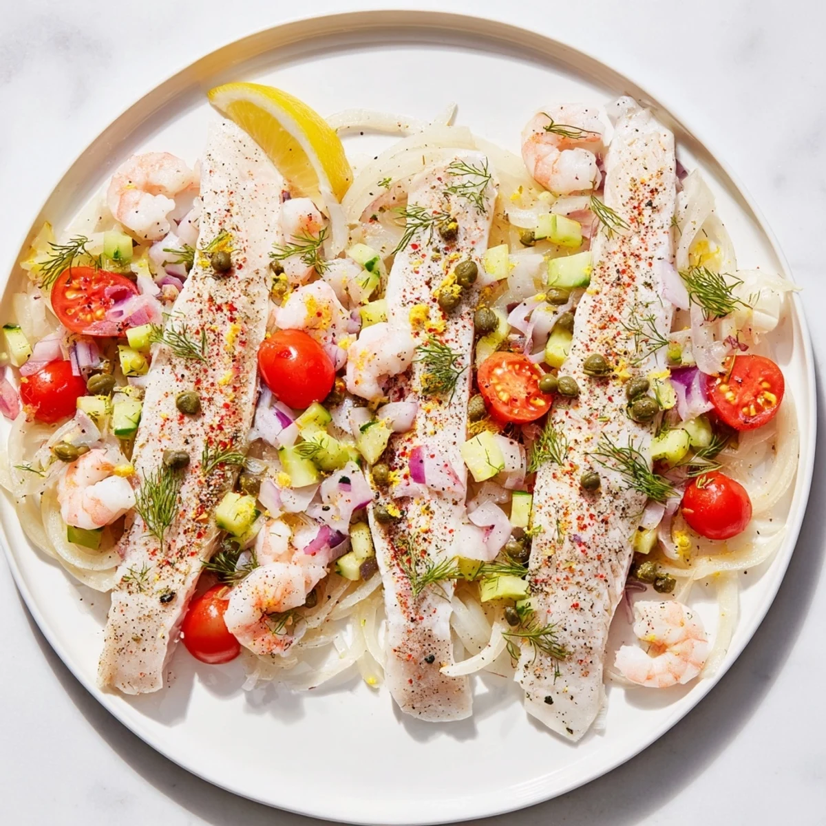 Close-up of "Plongeons dans lOcéan Poisson Bleu," showcasing flaky blue fish with vibrant vegetables baked to perfection.