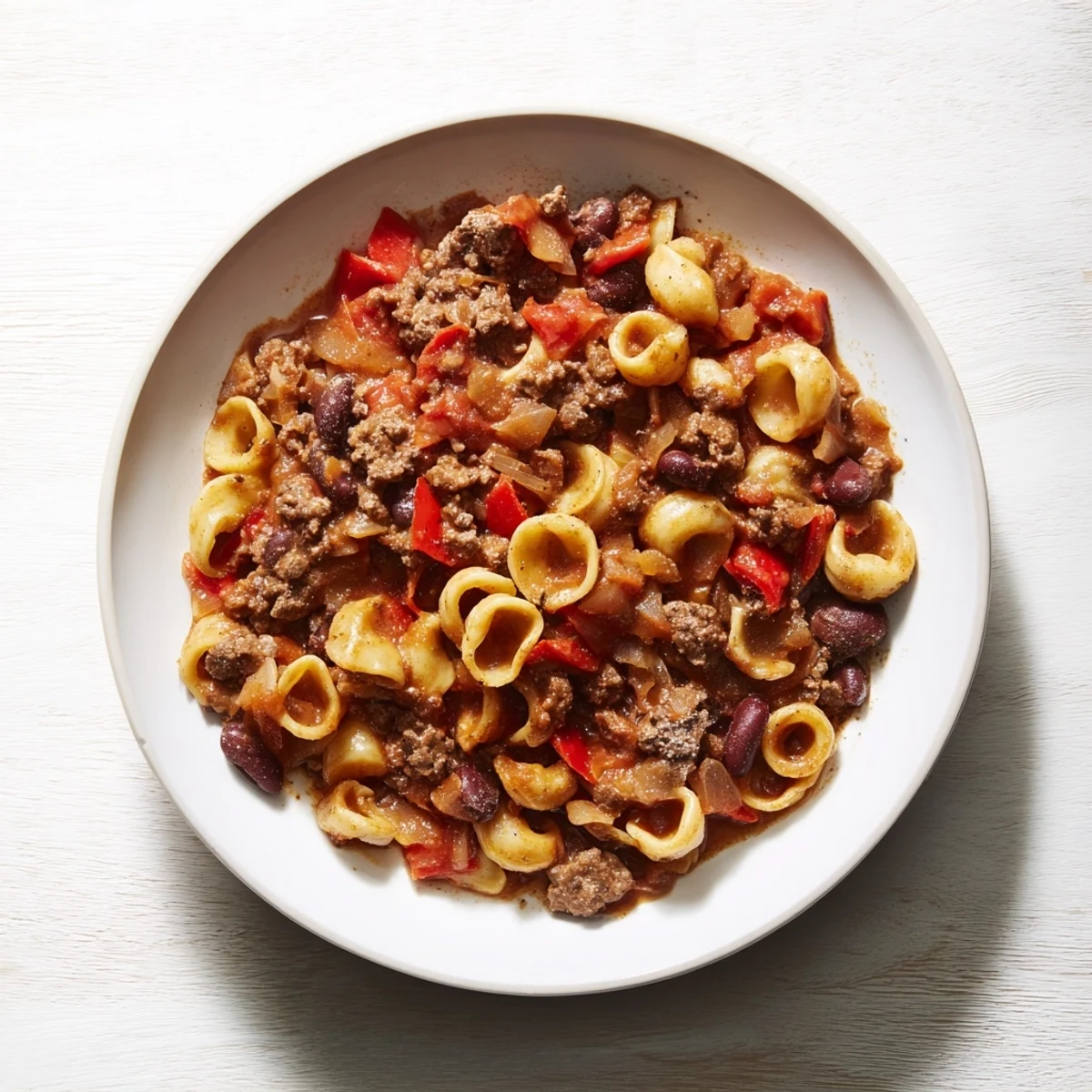 Savory one-pot ditalini with hot cocoa chili, the rich broth clinging to perfectly cooked pasta.