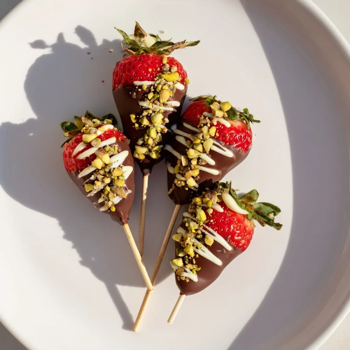 Fresh, juicy strawberries coated in rich dark chocolate create perfect Chocolate-Dipped Strawberry Skewers for sharing.