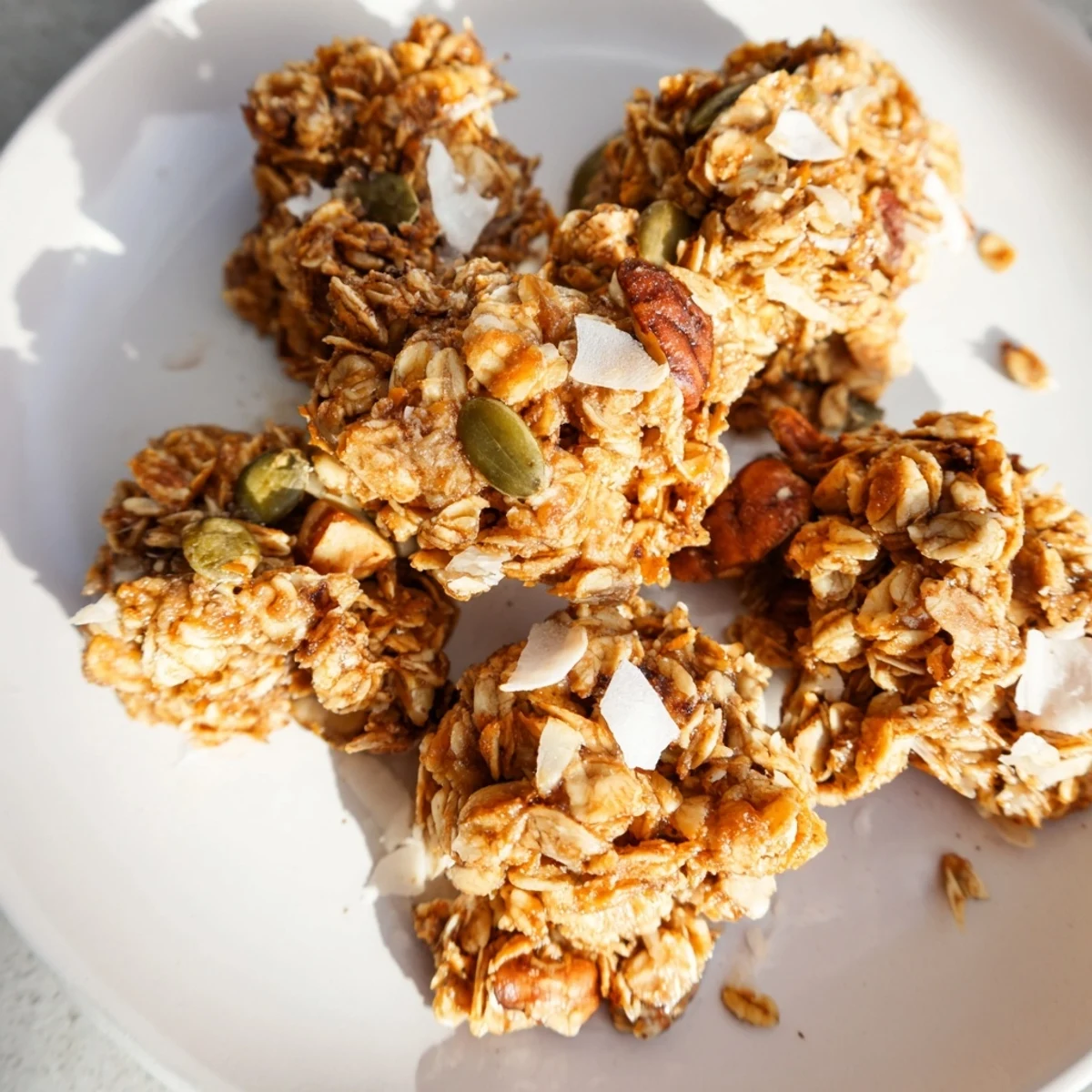Golden, crunchy honey nut granola clusters, perfect for a healthy breakfast or quick snack.