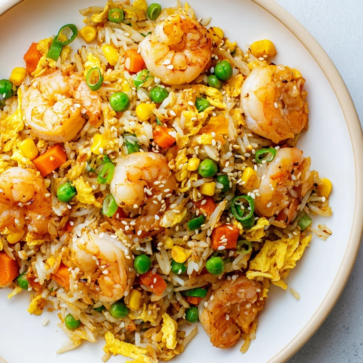 Quick and flavorful shrimp fried rice, ready in minutes and served hot with a variety of textures.