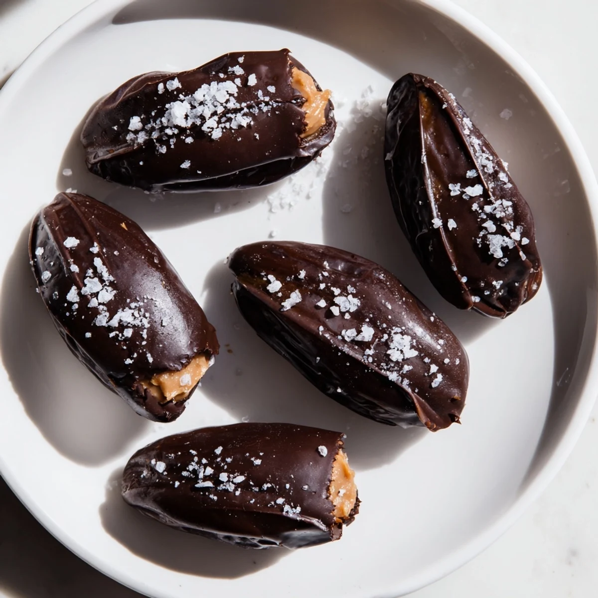 These Chocolate Peanut Butter Dates are a perfect no-bake dessert, showcasing rich chocolate and salty sea salt.