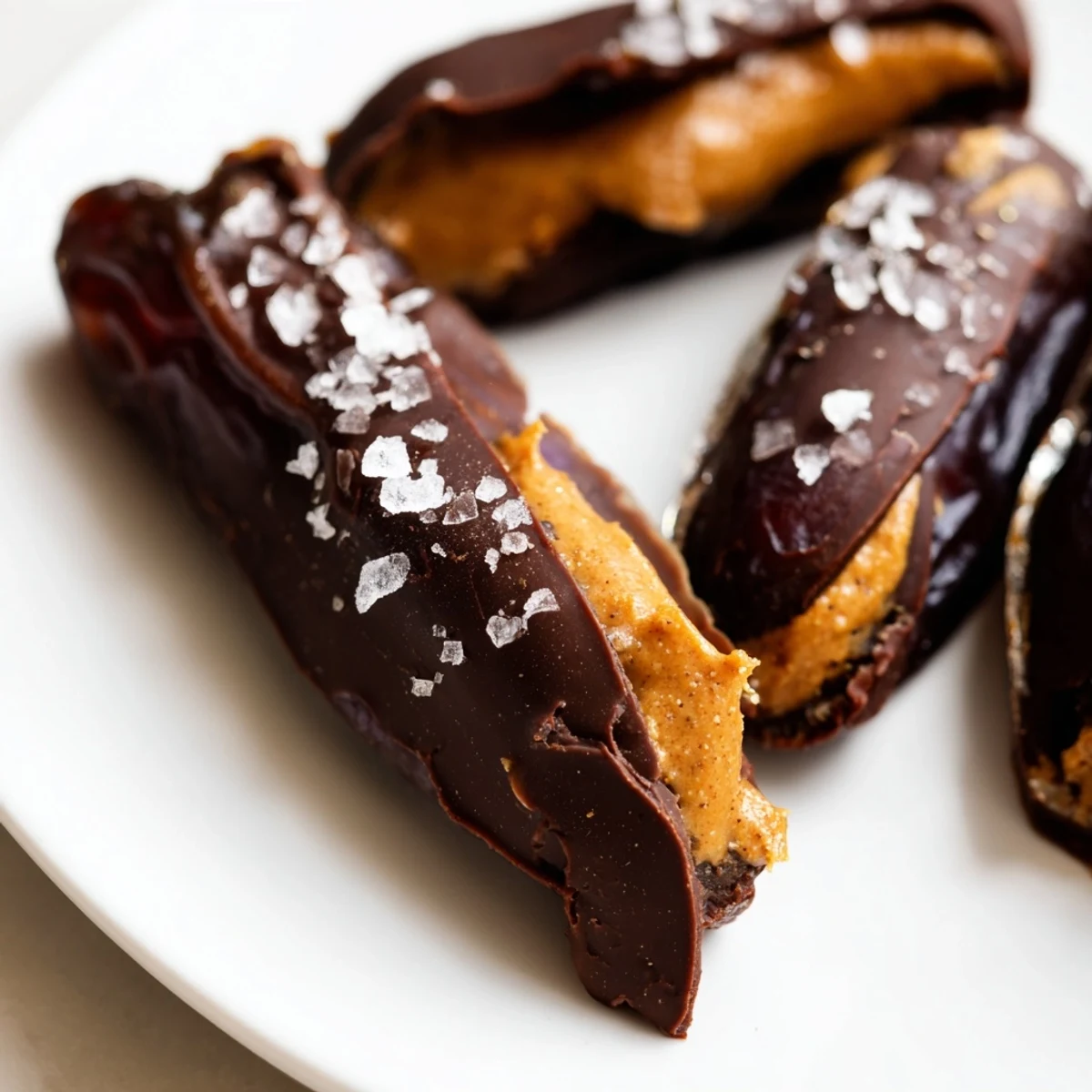A close-up of delicious Chocolate Peanut Butter Dates, drizzling chocolate goodness over peanut butter.
