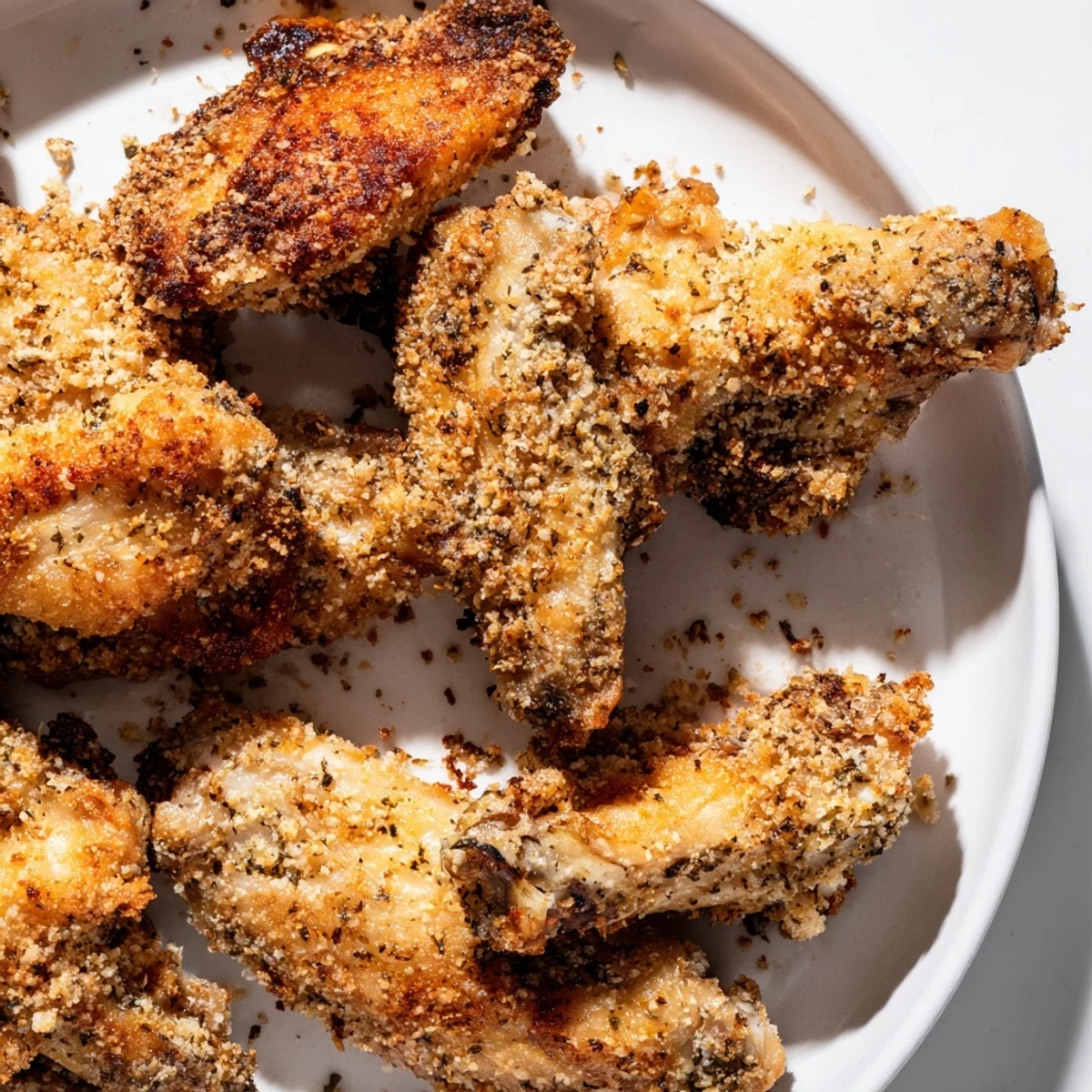 Oven-baked Parmesan chicken wings, perfectly browned and seasoned, a delicious game day appetizer.