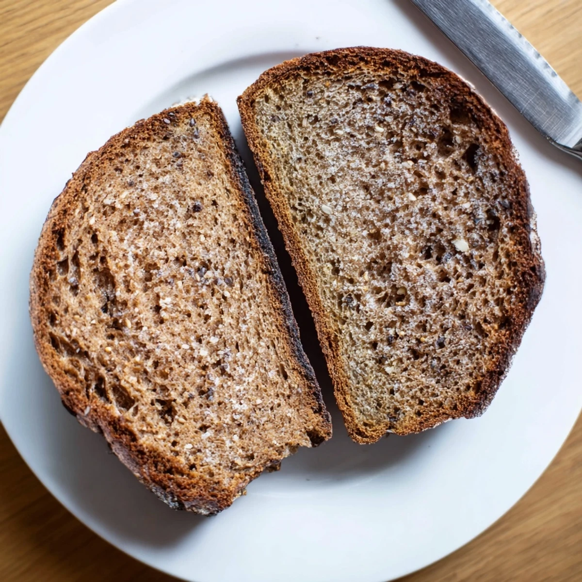 Warm, inviting image of freshly baked Latvian Rupjmaize, aromatic with caraway, next to a butter dish.