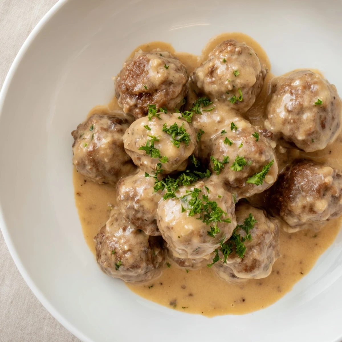 A close-up of perfectly browned Swedish Meatballs, fragrant with spices, ready to be enjoyed.