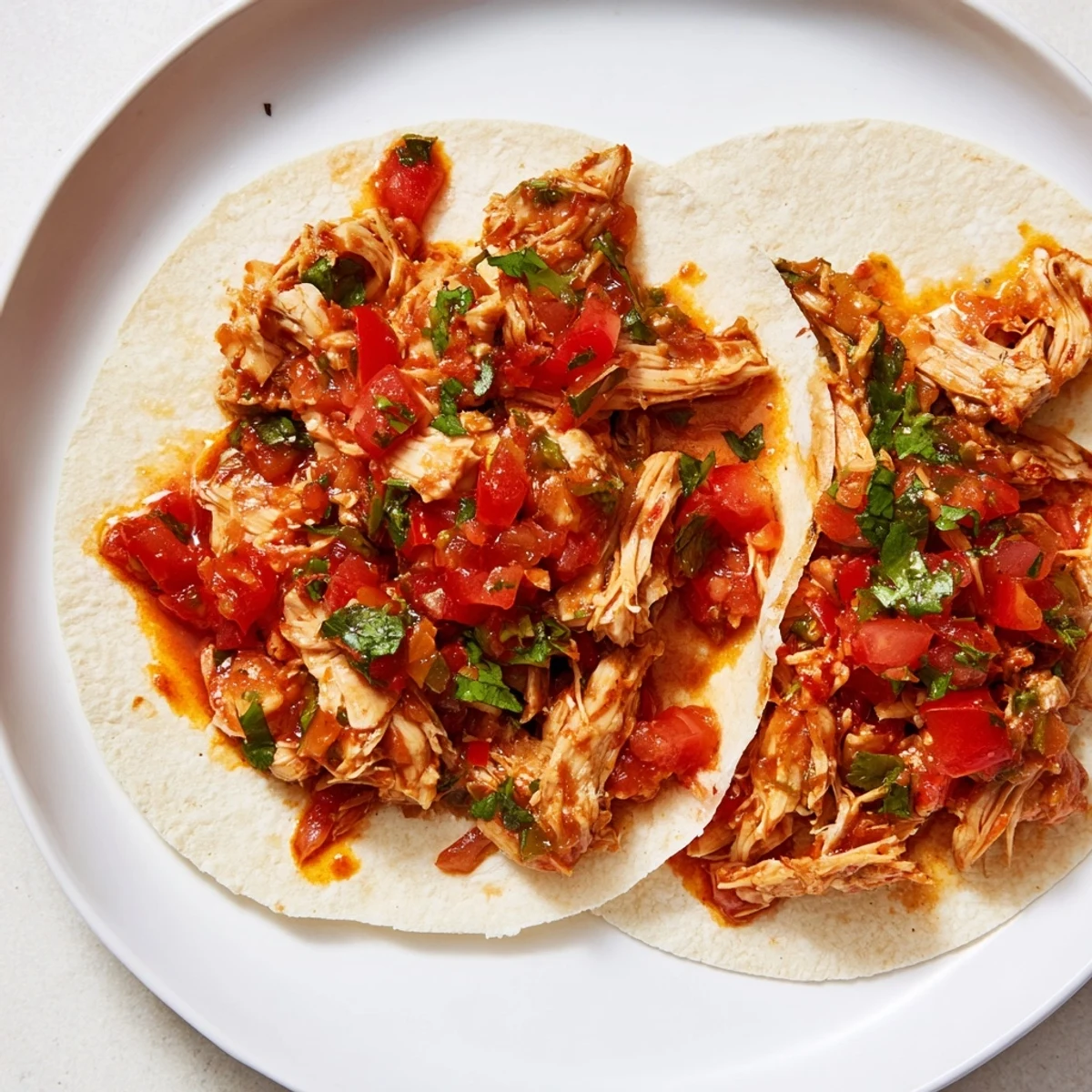 Juicy, flavorful Crock-Pot Shredded Chicken Tacos, served in warm corn tortillas, perfect for dinner.