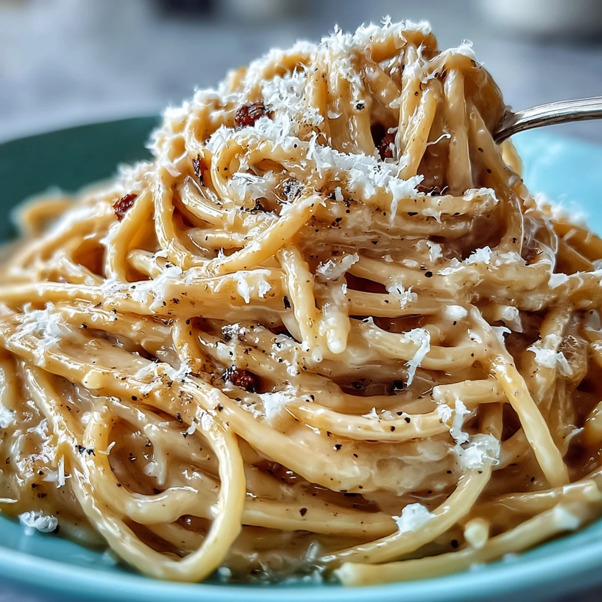 Cacio e Pepe served steaming hot on a rustic wooden table, garnished with extra cheese and a glass of crisp Italian white wine.  