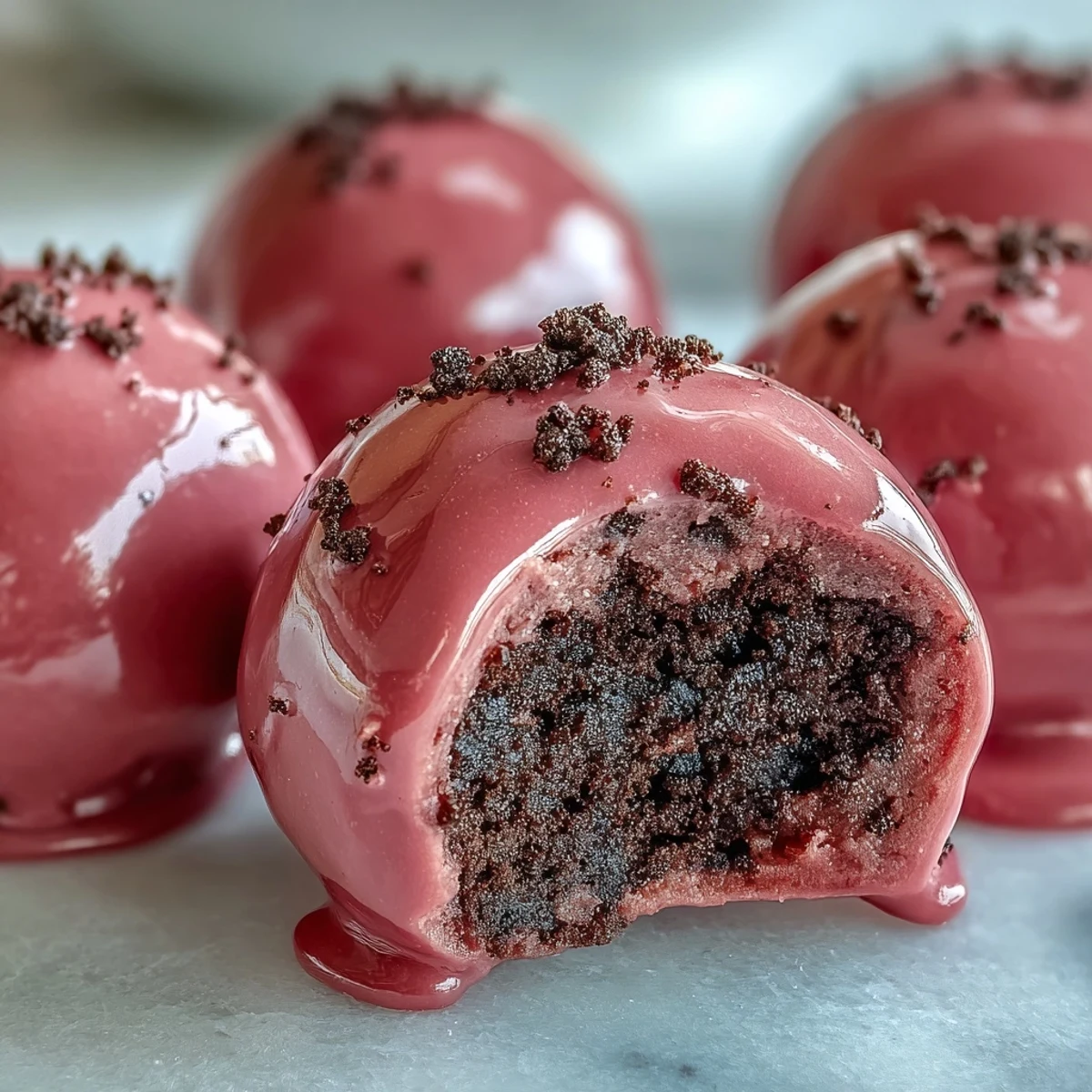 Stack of Oreo Truffle Balls with Pink Candy Coating on a dessert platter, ready for a baby shower or party.