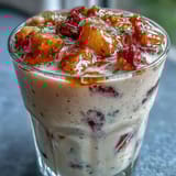 Creamy and sweet guava juice smoothie with Greek yogurt, honey, and frozen fruit served in a chilled glass.