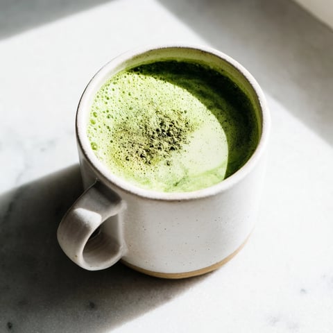 Steaming Coconut Ginger Matcha Winter Immunity Latte, a vibrant green beverage, ready for a cozy winter treat.