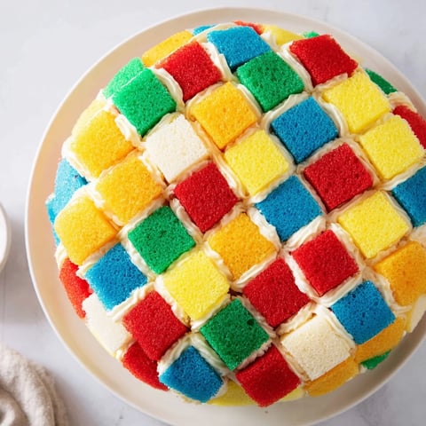 A stunning, colorful Cozy Quilt Patchwork Cake, expertly layered, reminiscent of a cozy, beautiful quilt.