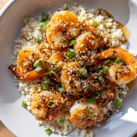 Ginger Garlic Shrimp Bowls: a vibrant bowl featuring juicy shrimp and fluffy cauliflower rice, ready to eat.