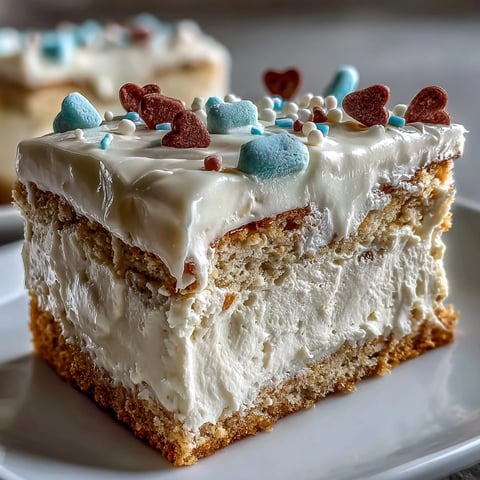 Vibrant slices of Candy Hearts Fake Cake show a creamy filling and graham cracker crust, plated with extra hearts and sprinkles.