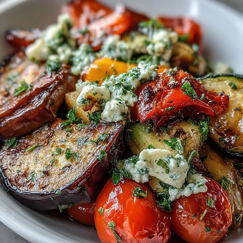 Roasted Mediterranean Greek Vegetables fresh from the oven, loaded with caramelized eggplant and zucchini.