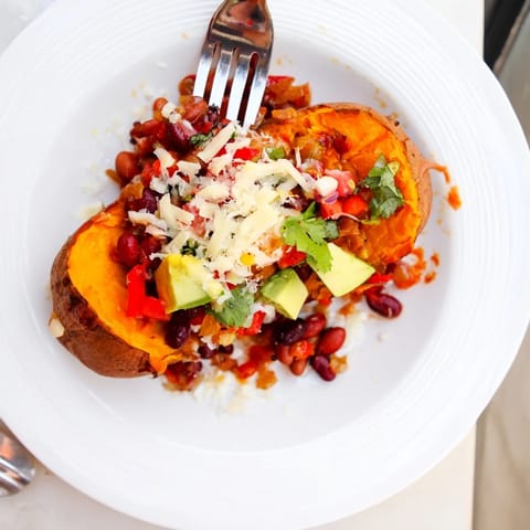 Savory Baked Sweet Potato Chili