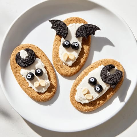 Close up shows crispy bat-shaped crackers alongside sweet Flying Bat Halloween cookies with tiny eyes.